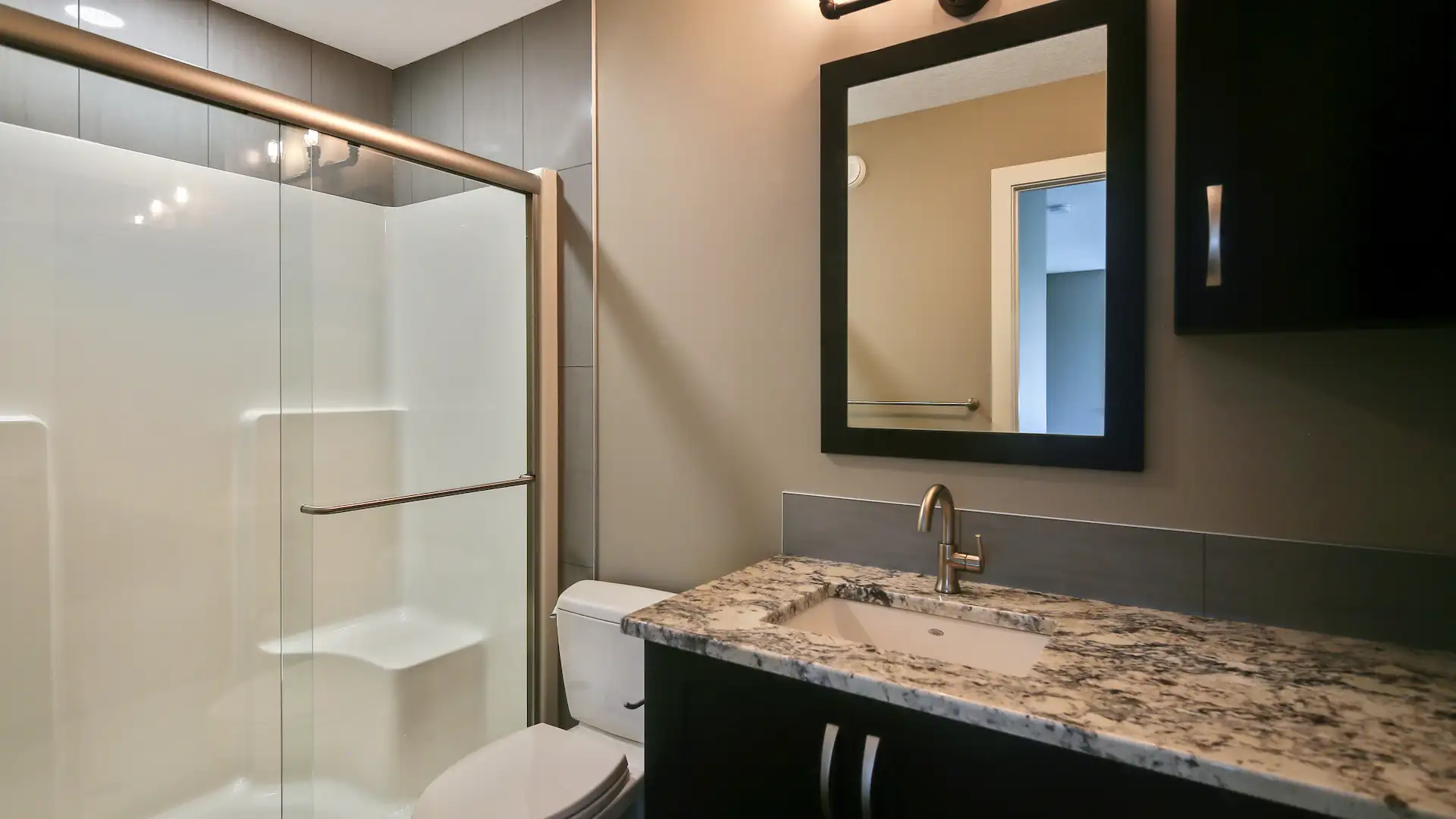 Bathroom inside a post frame barndominium
