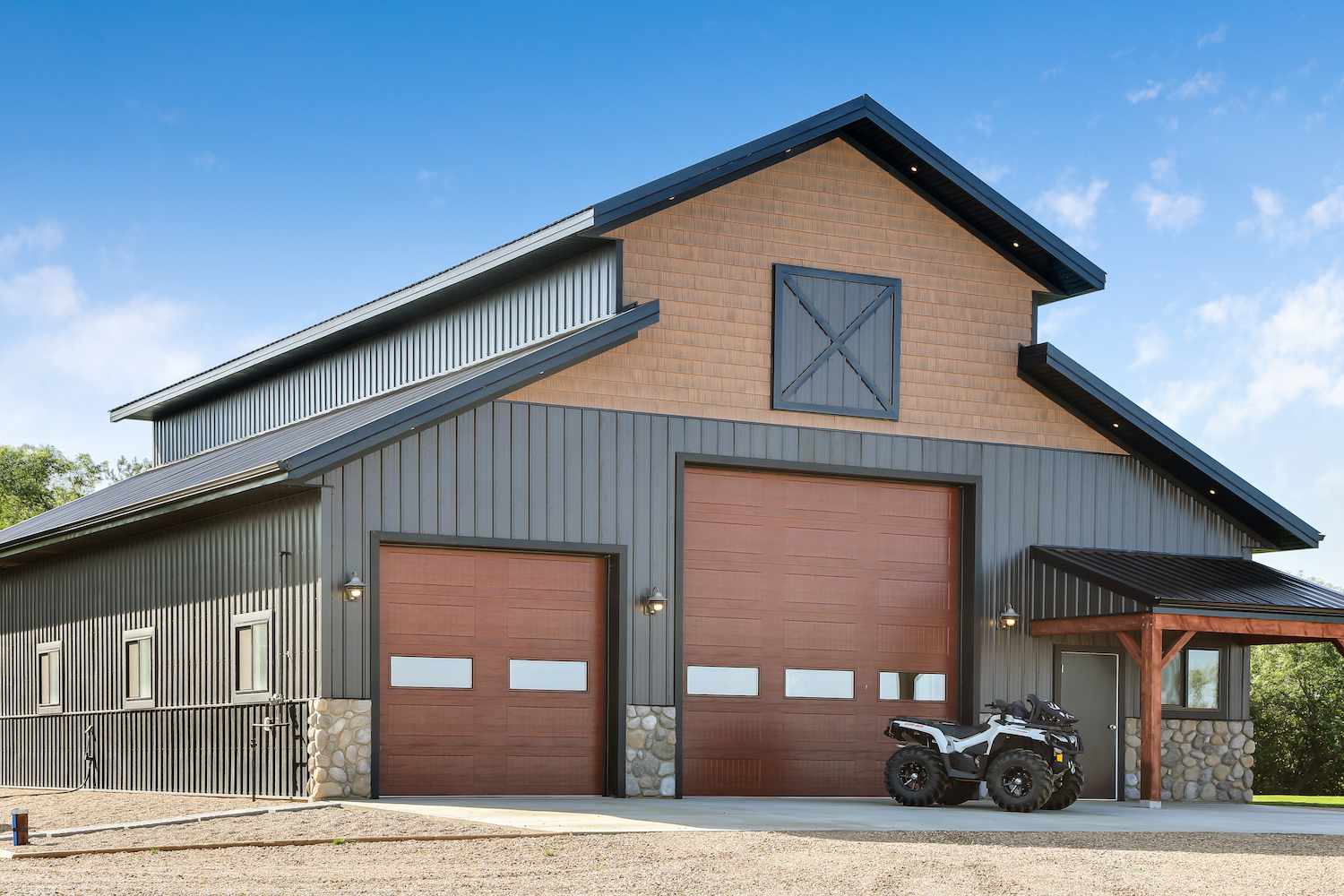 A black and brown monitor style shop for an acreage property in Western Canada