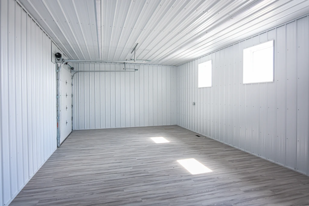 Mezzanine in a heated farm shop creates second-floor functionality for an office space