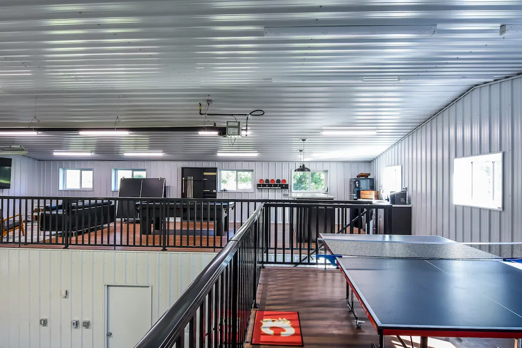 Second floor loft in 40' x 40' shop building creates space for recreation