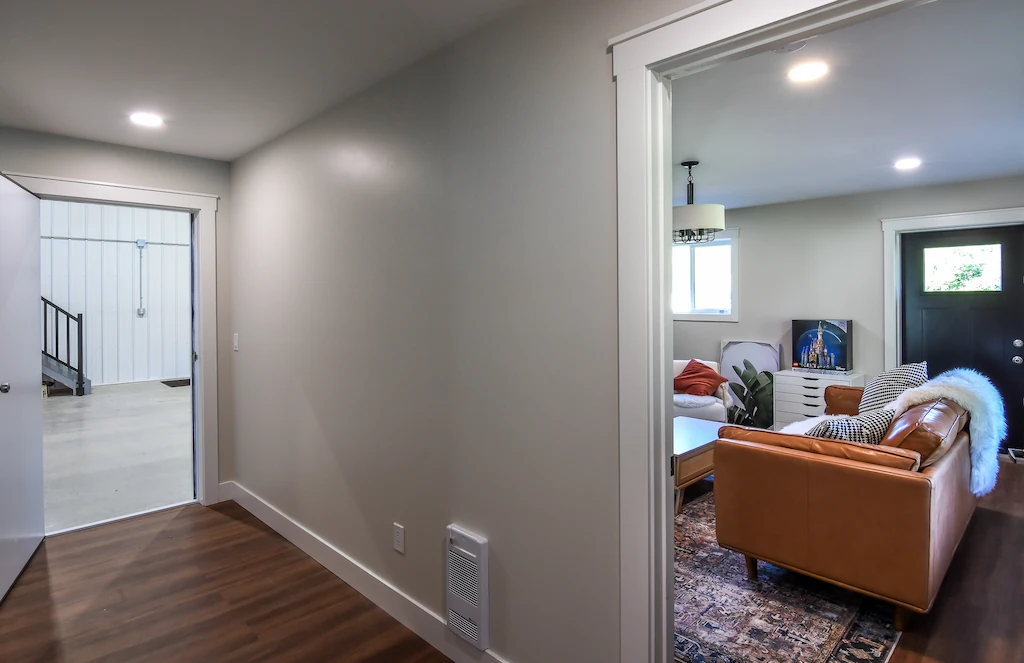 Living quarters with office and bedroom are attached to shop space in 40' x 40' hobby shop