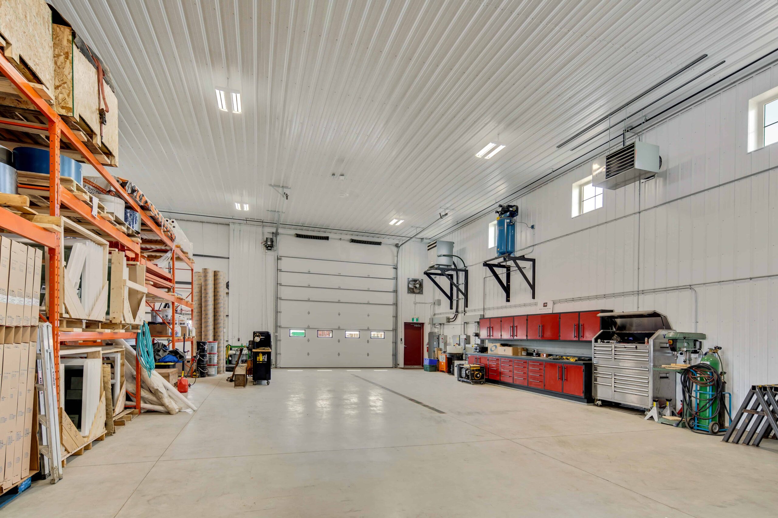 Commercial interior warehouse designed for safe storage and comfortable work environment.