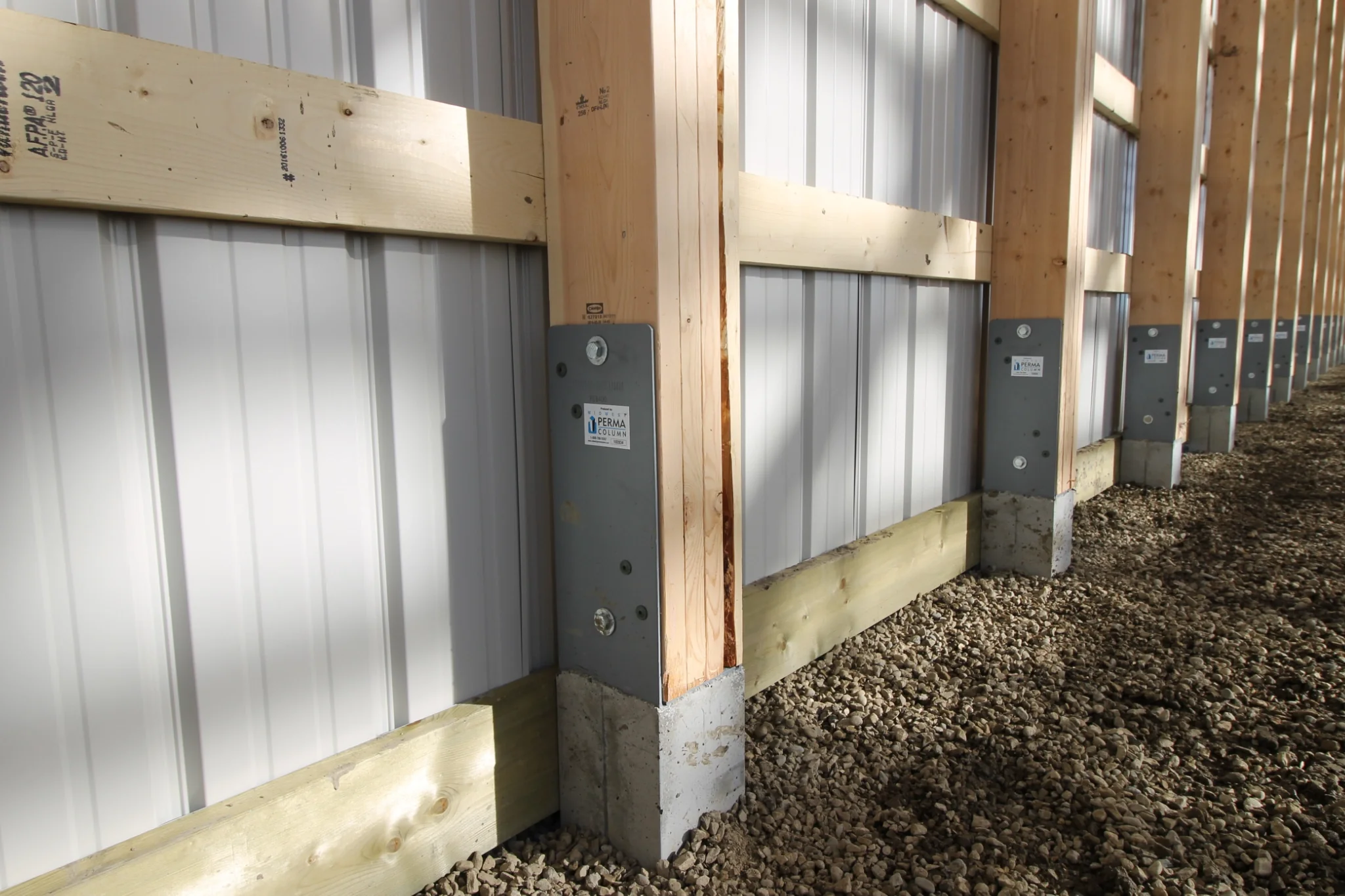 A Perma Column foundation system added to all posts of an acreage hobby shop for durability.