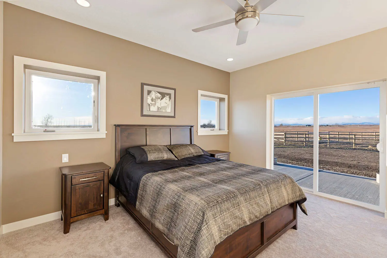 Master bedroom in an 1800 square foot, 3 bedroom barndominium