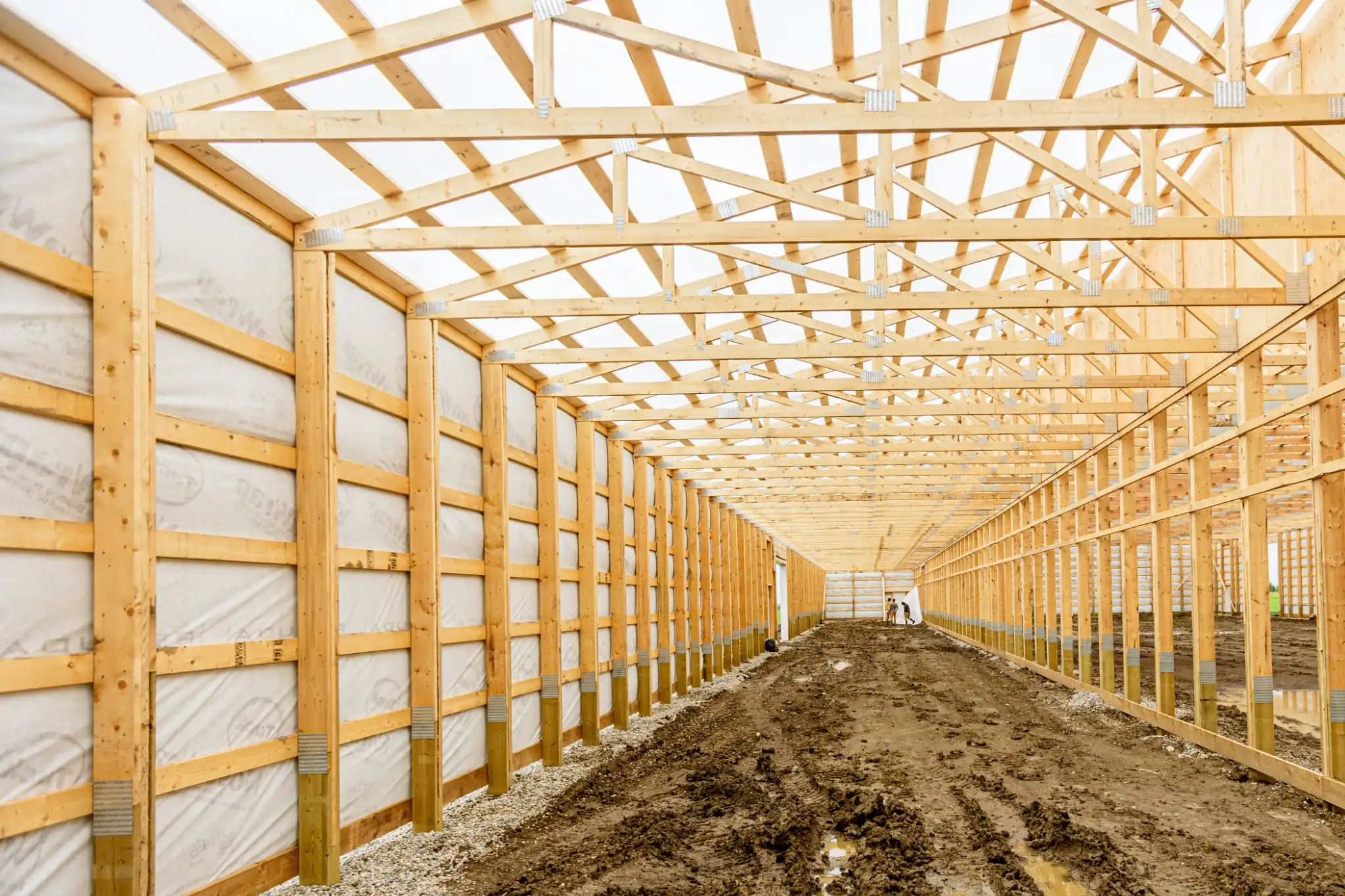 Modern pole barn during the construction phase