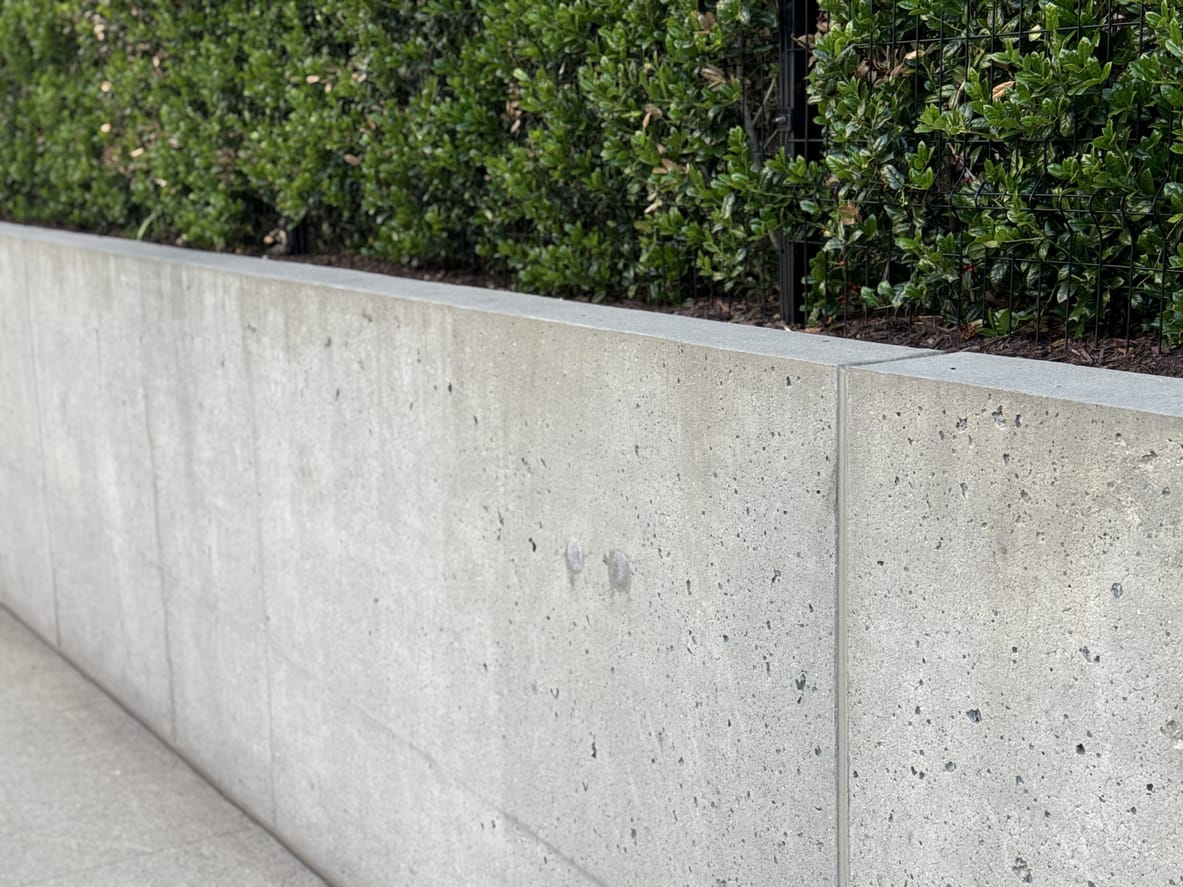 A concrete retaining wall